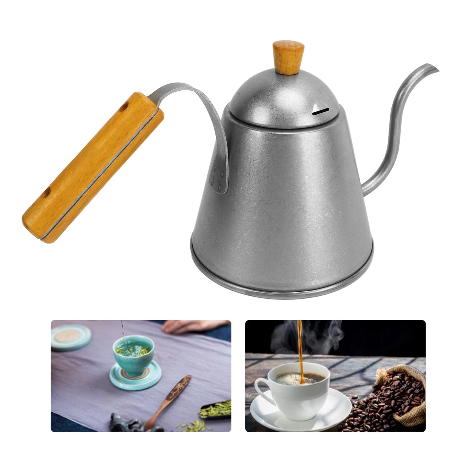 Hervidor de Café, Tetera de Goteo de Agua con Cuello de Cisne de Gran Capacidad de Acero Inoxidable de 1000 Ml, Tetera de Café con Goteo Manual con Boquilla Larga y Estrecha para Oficina, Café