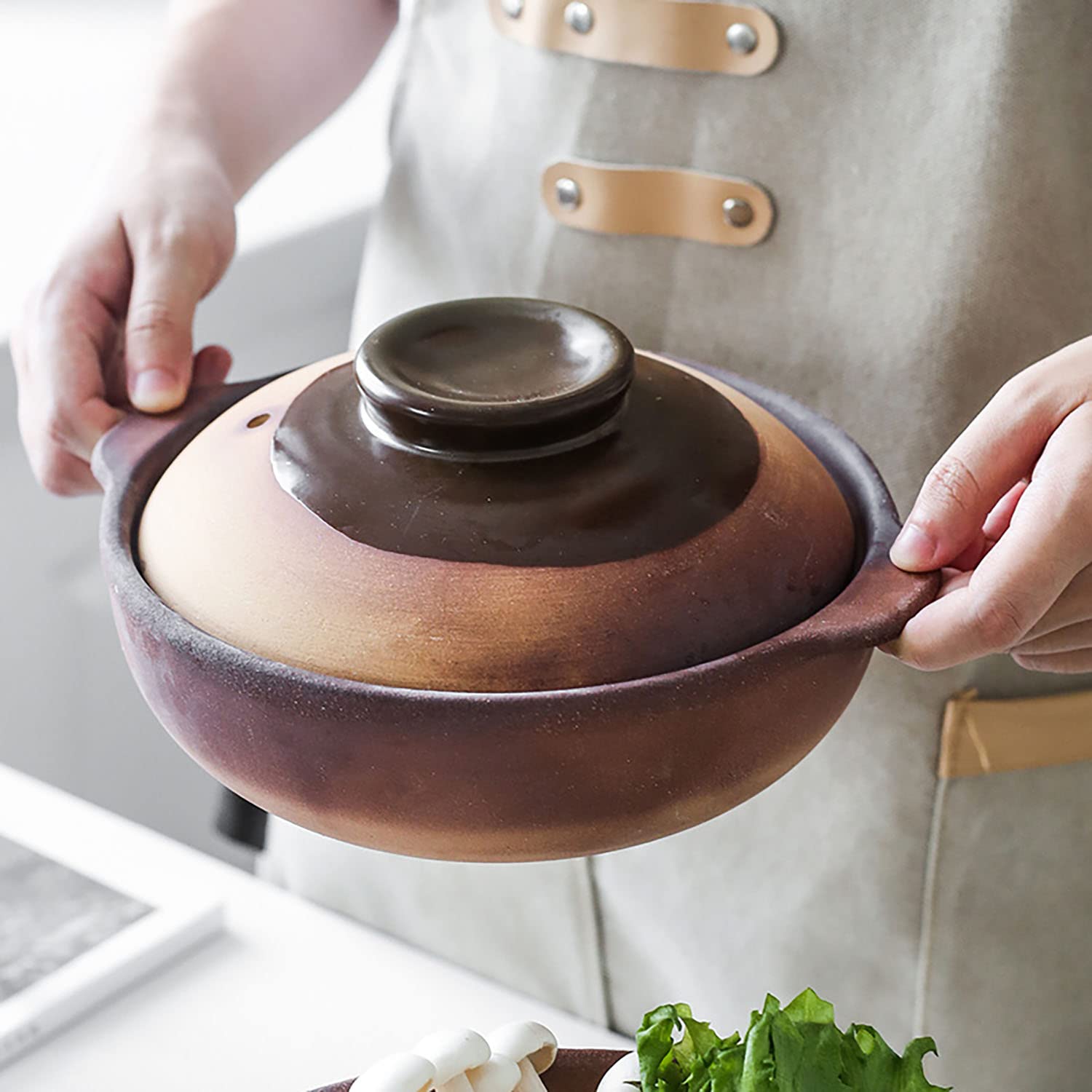 Ceramiczne naczynia do zapiekanek, Z pokrywką Odporna na wysokie temperatury zapiekanka Gliniana Zapiekanka Gulasz Ryżowy Domowy garnek do gulaszu o wysokiej temperaturze(1l)
