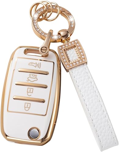 Funda para llavero KIA con cordón de cuero, funda compatible con Kia Sorento Soul Sportage Forte NIRO Rio Optima Smart Key Protector Holder