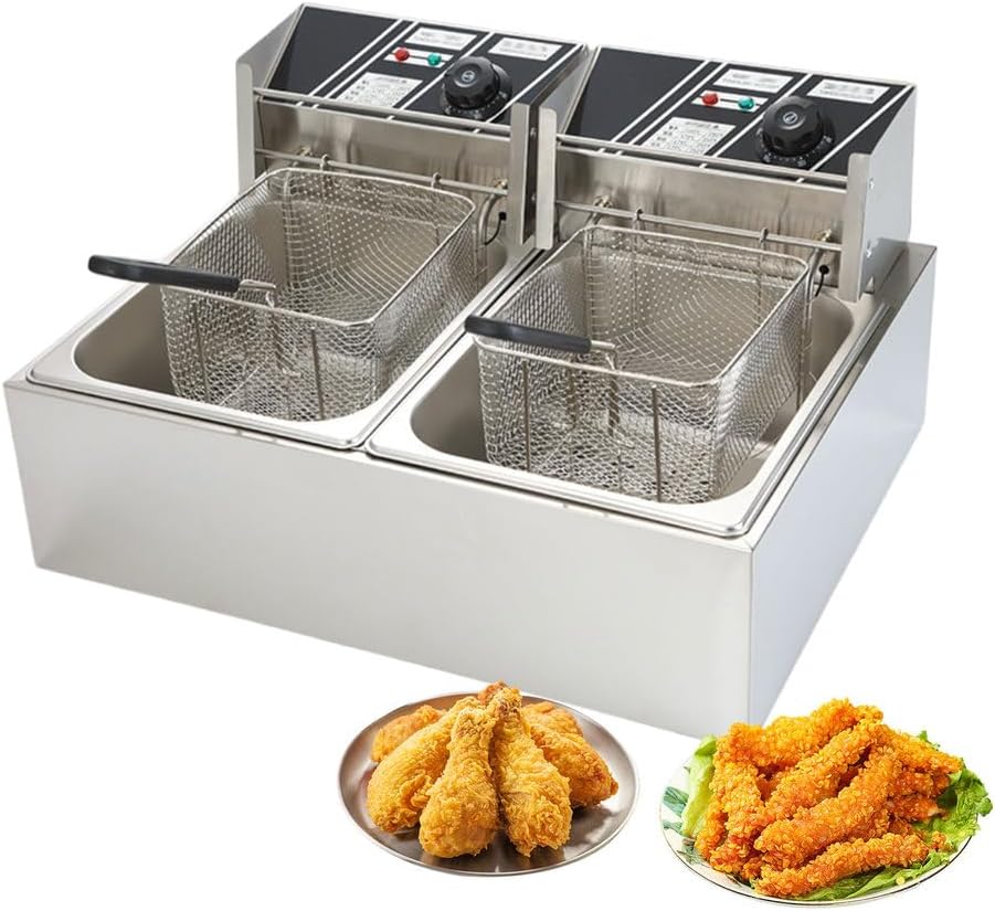 AIZYR Electric Deep Fryer with Baskets, Double Tank Oil Fryer Frying Machine with Temperature Control for Restaurant, Home Use