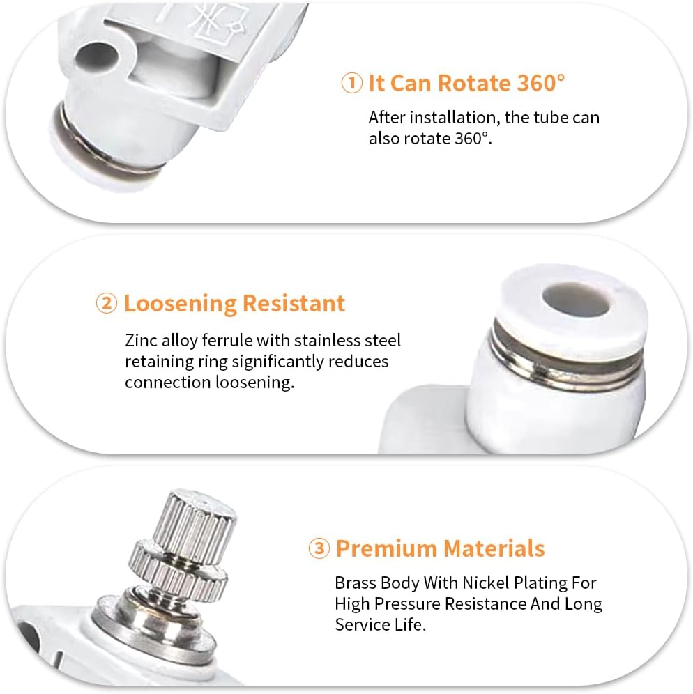 10Pcs Push to Connect Air Flow Control Valve White 4mmx4mm Union | White 4mm Tube OD x 4mm Tube OD Union Straight Air Speed Control Valve Pneumatic Connector Quick Fittings
