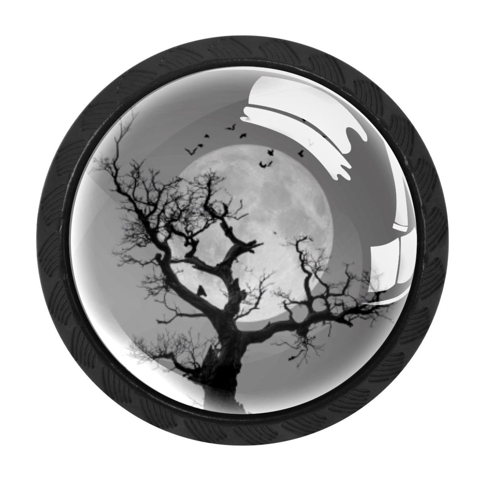 CHENZZZZ 4 Pack Black Bat Dead Tree Full Moon (3) Kitchen Handles, Cabinet Pulls Hardware for Cupboard Drawer Knobs Dresser Pulls