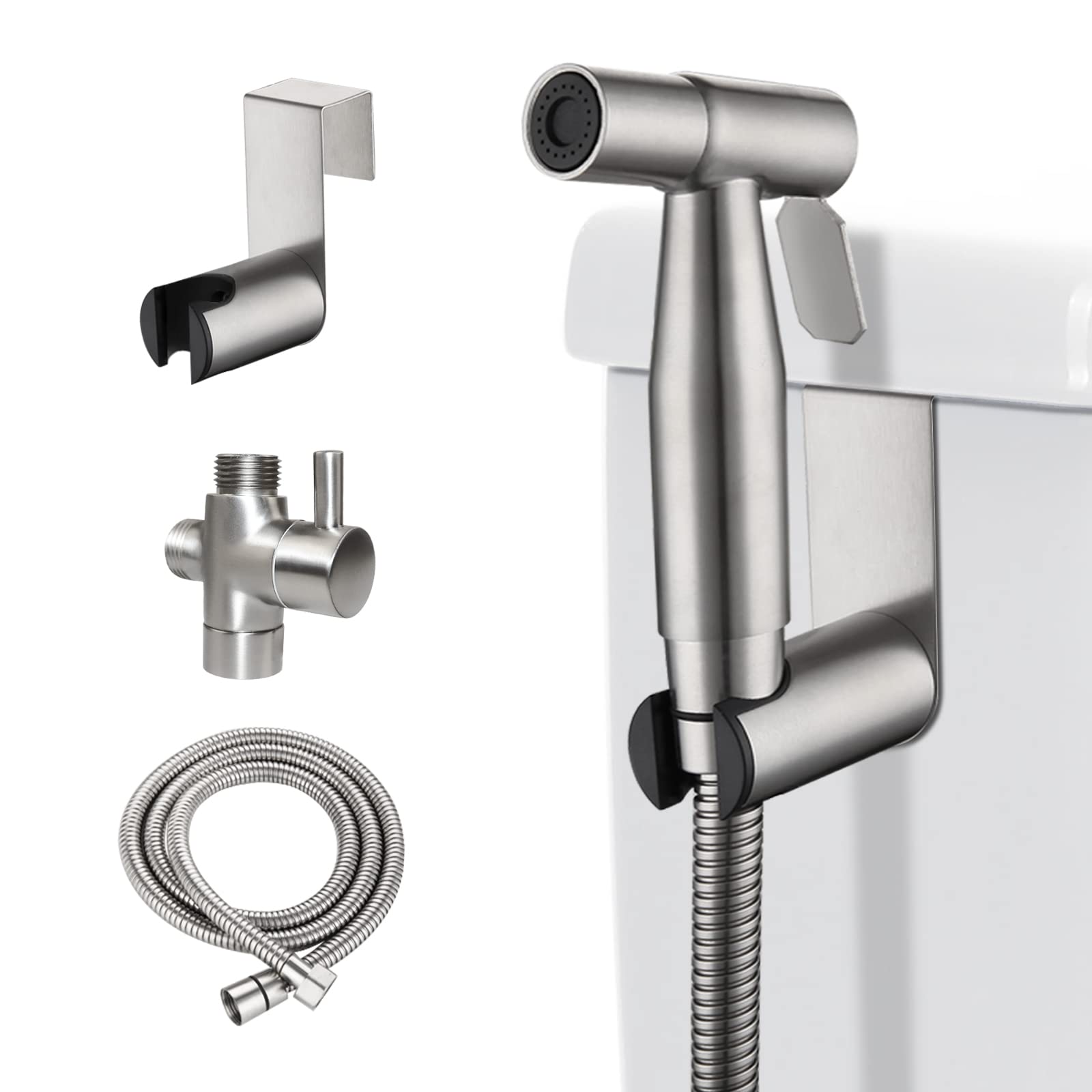 Loschen Silver Bidet Sprayer Kit For Toilet, Hand Held Sprayer Shattaf Toilet Attachment Stainless Steel For Pet Bath/Personal Hygiene/Bathroom, Easy To Install (Silver)