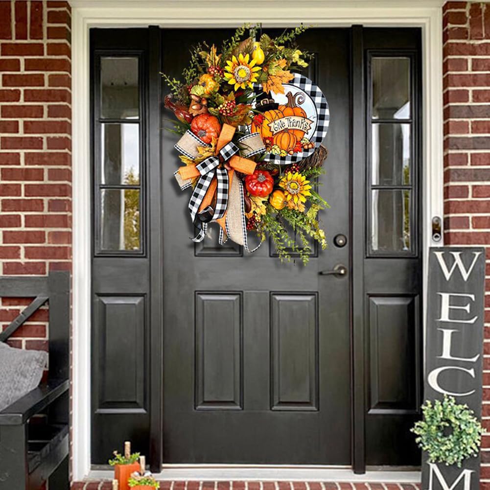 40 cm Herbstkranz for Haustür-Dekoration, Herbst-Ahornblatt-Kürbis-Beeren-Girlande, künstlicher Blumenkranz, Herbstkranz for Thanksgiving, Innen-Kamin-Fenster-Dekoration