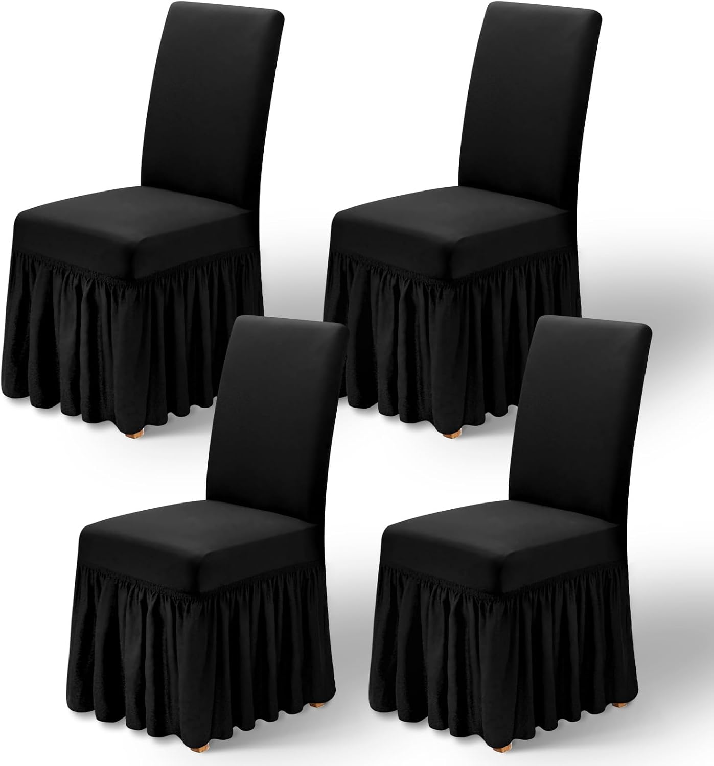 Dining Chair Covers Set of 4 Stretch Super Fit Chair Slipcovers with Skirt for Dining Room Washable Spandex Chairs Covers for Banquet/Wedding/Kitchen (Black, 4)