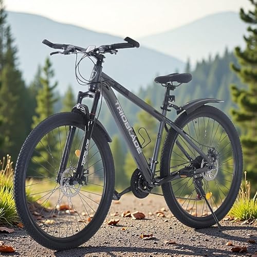 BSTSEL 24/26/27.5/29 Inch Mountain Bike Aluminum Frame with Front Suspension Fork Mountain Bicycle 21 Speeds with Dual Disc-Brake Suitable for Over 18 Years (24 Inch Grey)