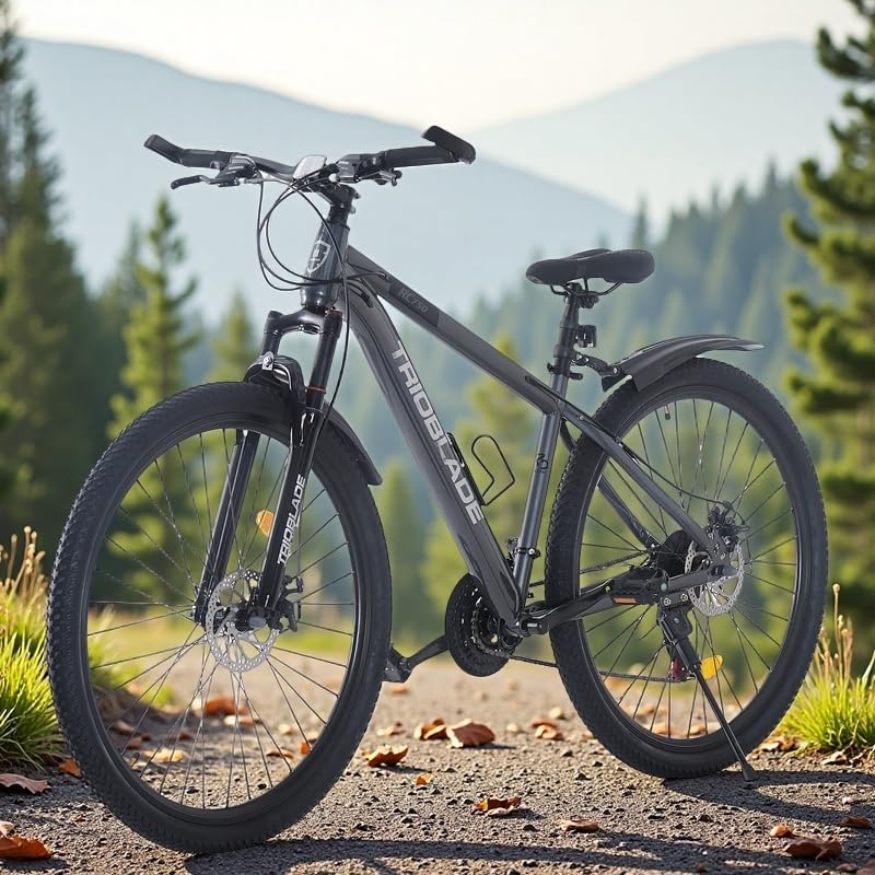 BSTSEL 24/26/27.5/29 Inch Mountain Bike Aluminum Frame with Front Suspension Fork Mountain Bicycle 21 Speeds with Dual Disc-Brake Suitable for Over 18 Years (24 Inch Grey)
