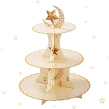 3 Tier Star and Moon Cupcake Tower, Beige Decorations Cupcake Stand, Thick Paper Dessert Tray for Wedding Birthday Party Supplies
