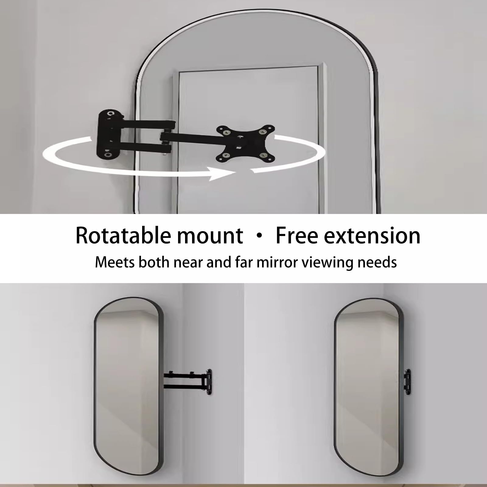 Obrotowe narożne owalne lustro łazienkowe, regulowane, montowane na ścianie lusterko do makijażu do użytku pionowego i poziomego, elegancka czarna aluminiowa rama (50 x 80 cm)