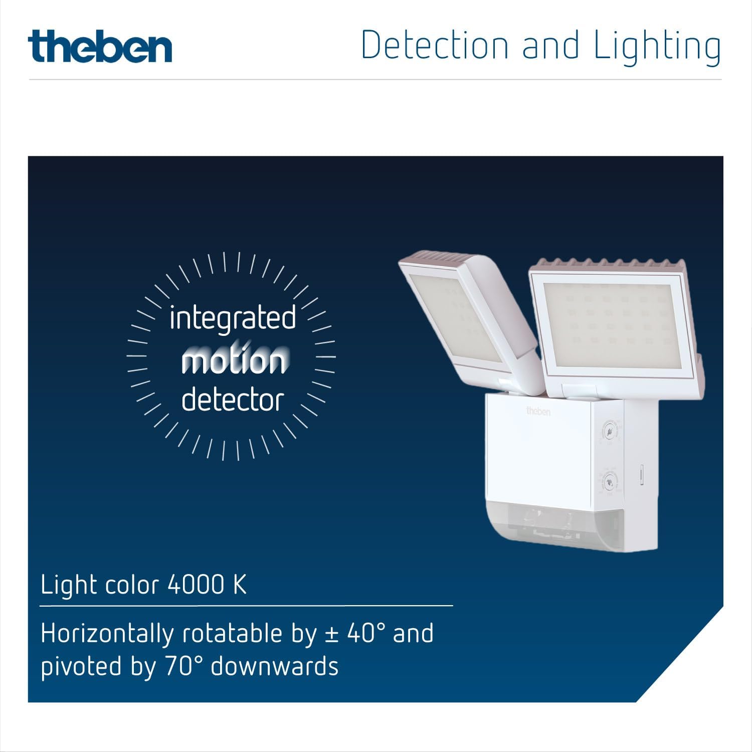 Theben 1020802 theLeda S17-100 WH LED-Strahler 17 W Bewegungsmelder weiß | Wandmontage außen, 4000 K neutralweiß, 180° mit 10 m Reichweite, dreh-/schwenkbar, IP55, 2x900 lm, zusätzlicher Schaltausgang