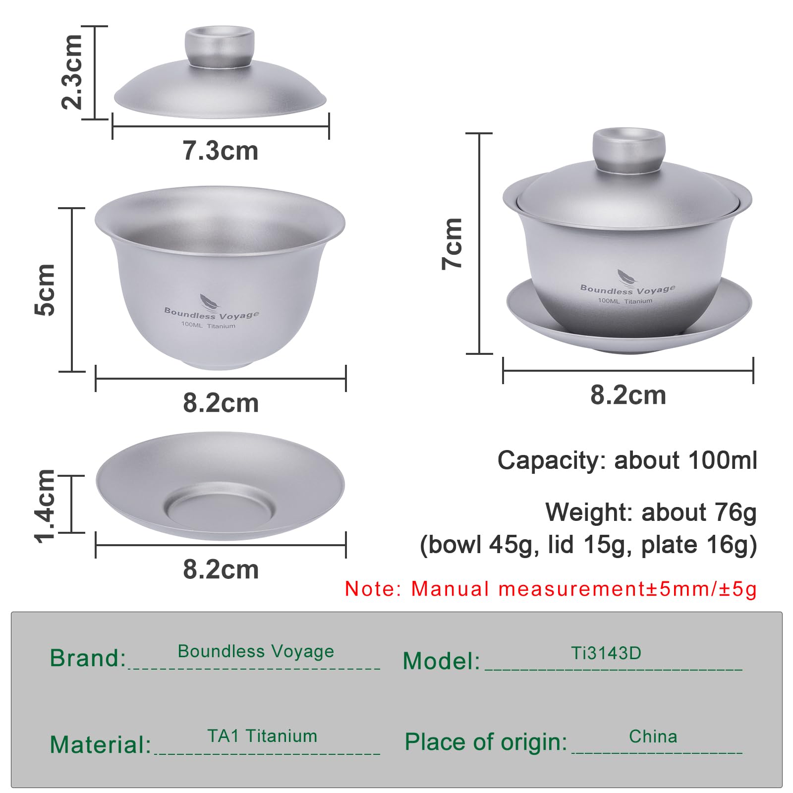 Boundless Voyage Titan Doppelwandige Teetasse Chinesische Traditionelle Teeschale Kung Fu Gaiwan Anti-Schuppen Tee Set Ti3143D