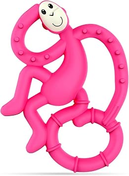Matchstick Monkey, Antimicrobial Silicone Teether, Easy To Grip, BPA Free, 3 Months Old+, 10 cm, Pink Mini Monkey