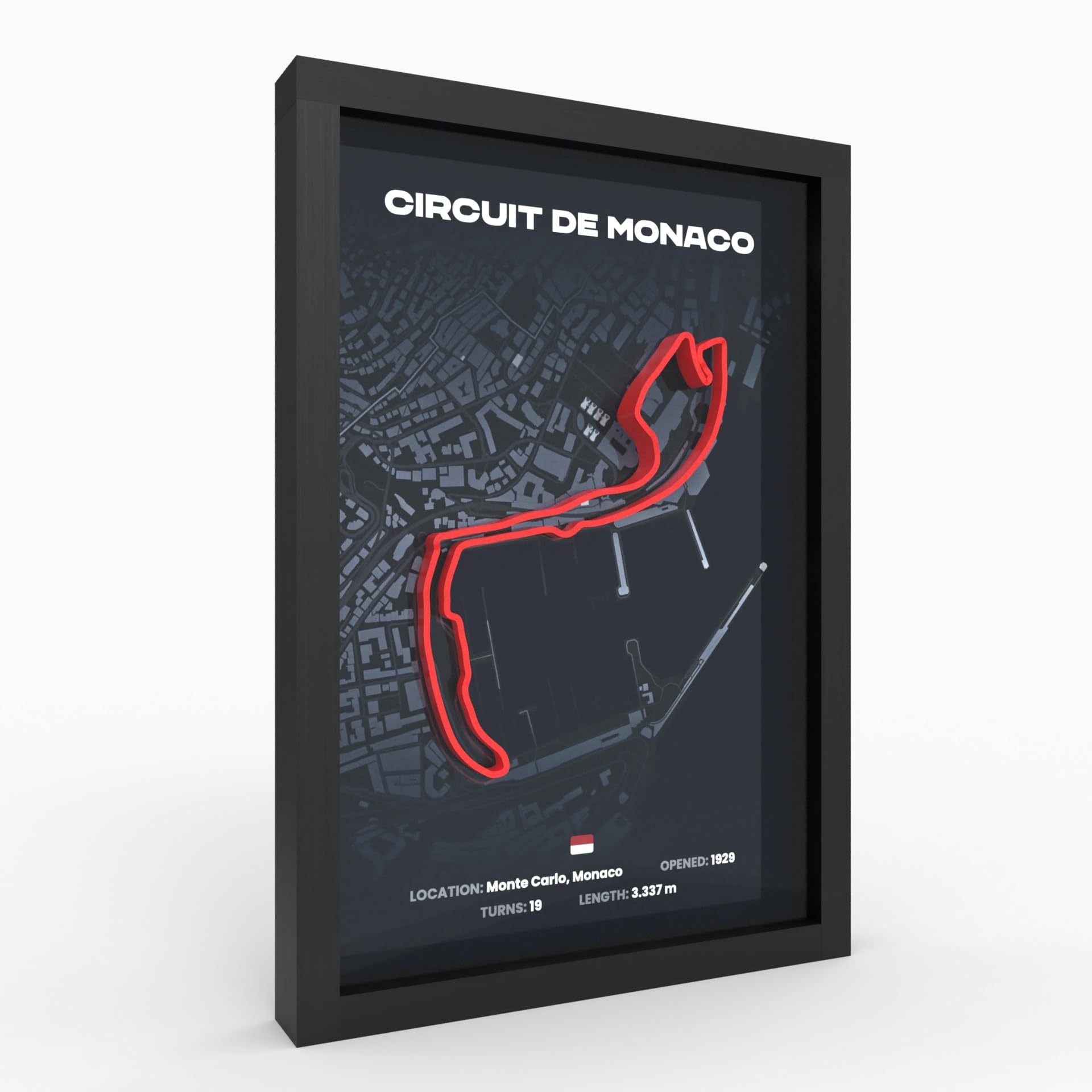 Monaco GP A4 Poster 3D w ramie drewnianej, nadruk toru wyścigowego, prezent dla fanów motorsportu
