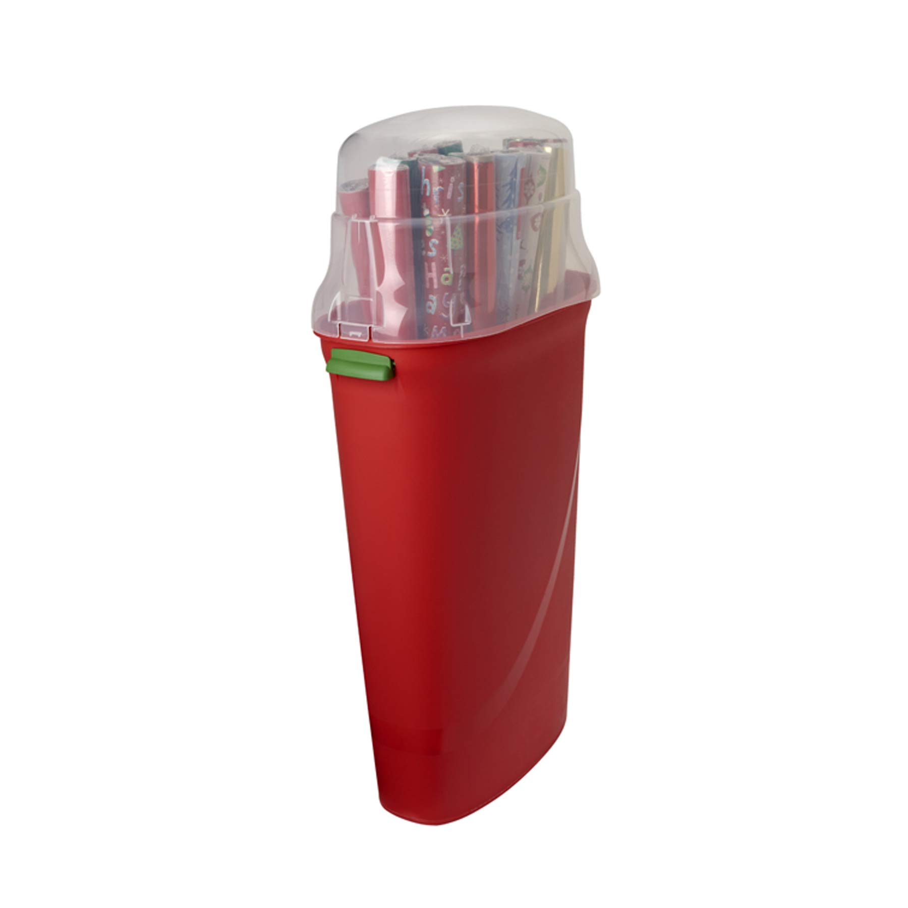 HOMZ Seasonal Holiday Plastic Vertical Gift Wrap Storage Organizer, Red & Clear – Paper Wrapping Bin Containers for Birthday Presents