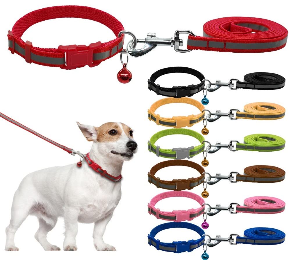 Image of 10MM Reflective Nylon Collar and Leash with Quick Release and Breathable Collar Set Ideal for Puppies /Dogs and Cats (Multicolor, Pack of 1 Piece)
