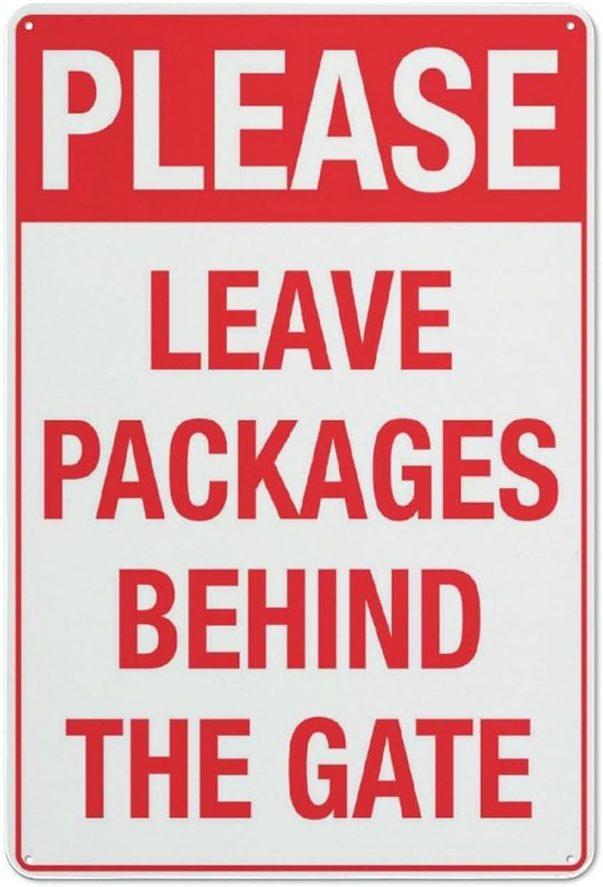 Leave Packages Outside Gate Sign, Reflective Outdoor Delivery Reminder Metal Plaque 12x8 Inch