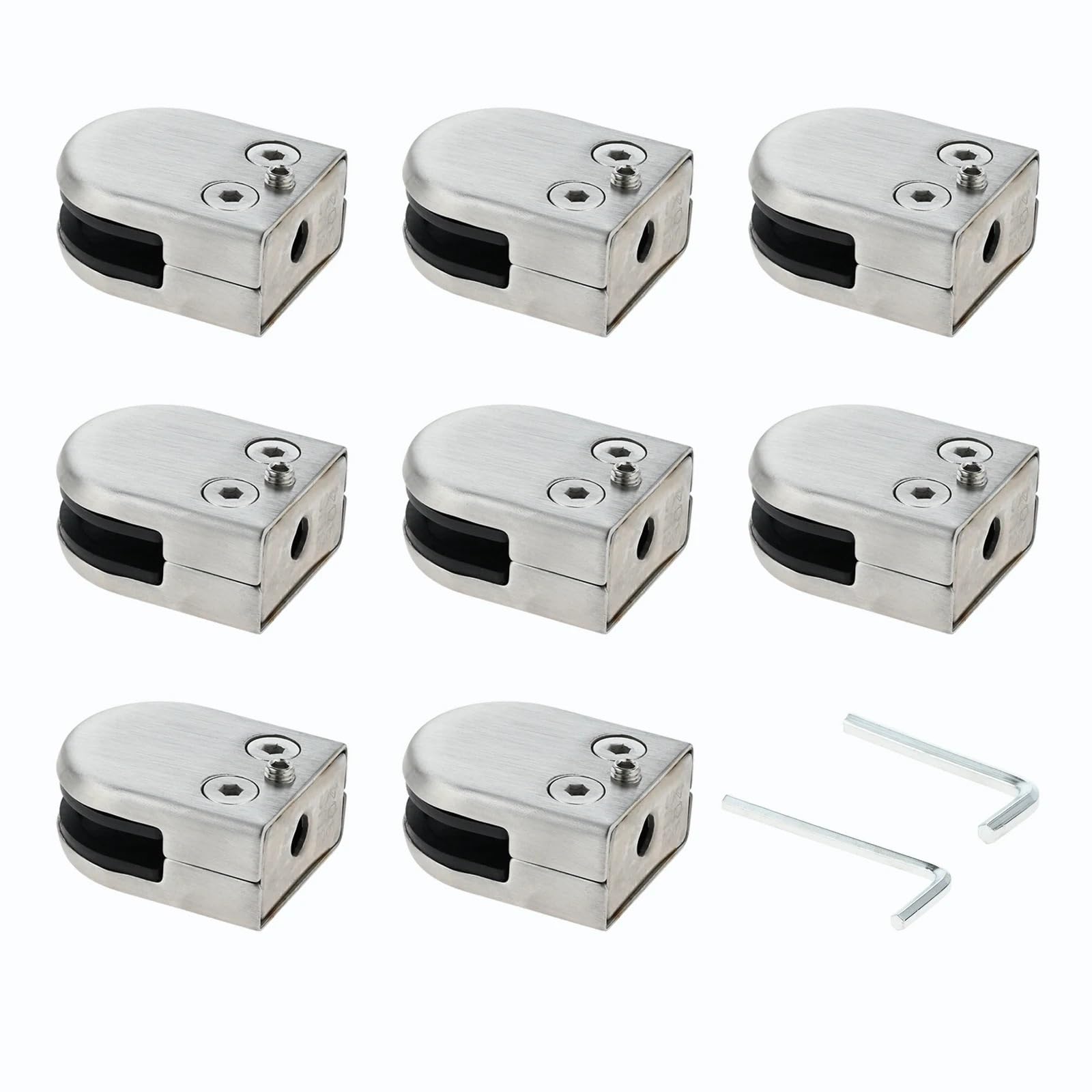 8pcs Thickness Glass Support Brackets Clips with Hex Screwdriver Stainless Steel Clamps for Balustrade Stair Handrail