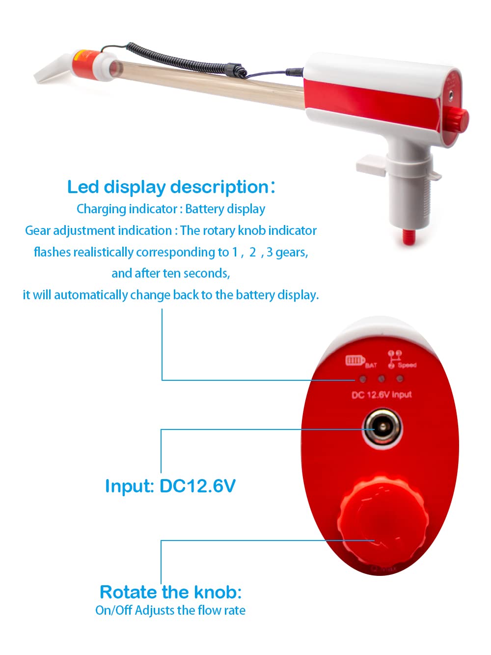 Toplionace Nettoyeur électrique de Gravier D'aquarium AC 110V-220V, Aspirateur de Siphon D'aquarium à Changement D'eau, 2.5W/8.5W/15W Réglable (Rouge)