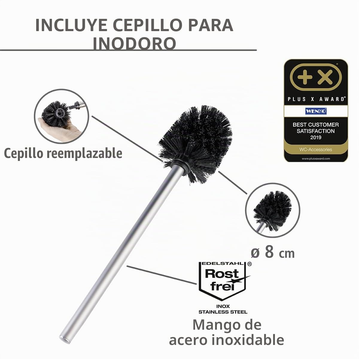 WENKO Juego de pie para el WC Rivalta negro mate - Portaescobillas para el WC, Acero, 18 x 70 x 23 cm, Negro