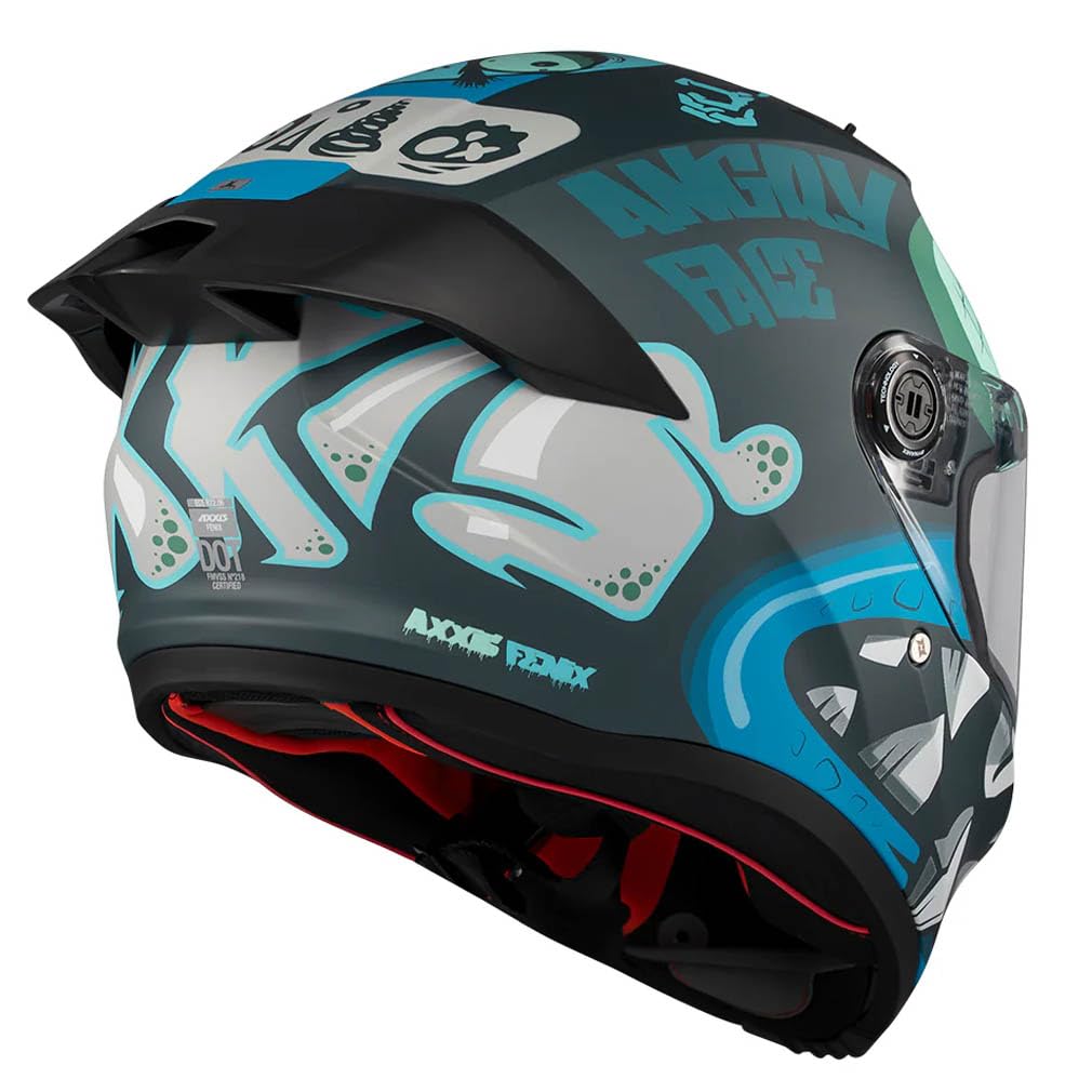 Casco AXXIS Fenix Angry Face Azul Mate - Casco de Moto Integral Unisex Hombre y Mujer - Homologado ECE 22.06