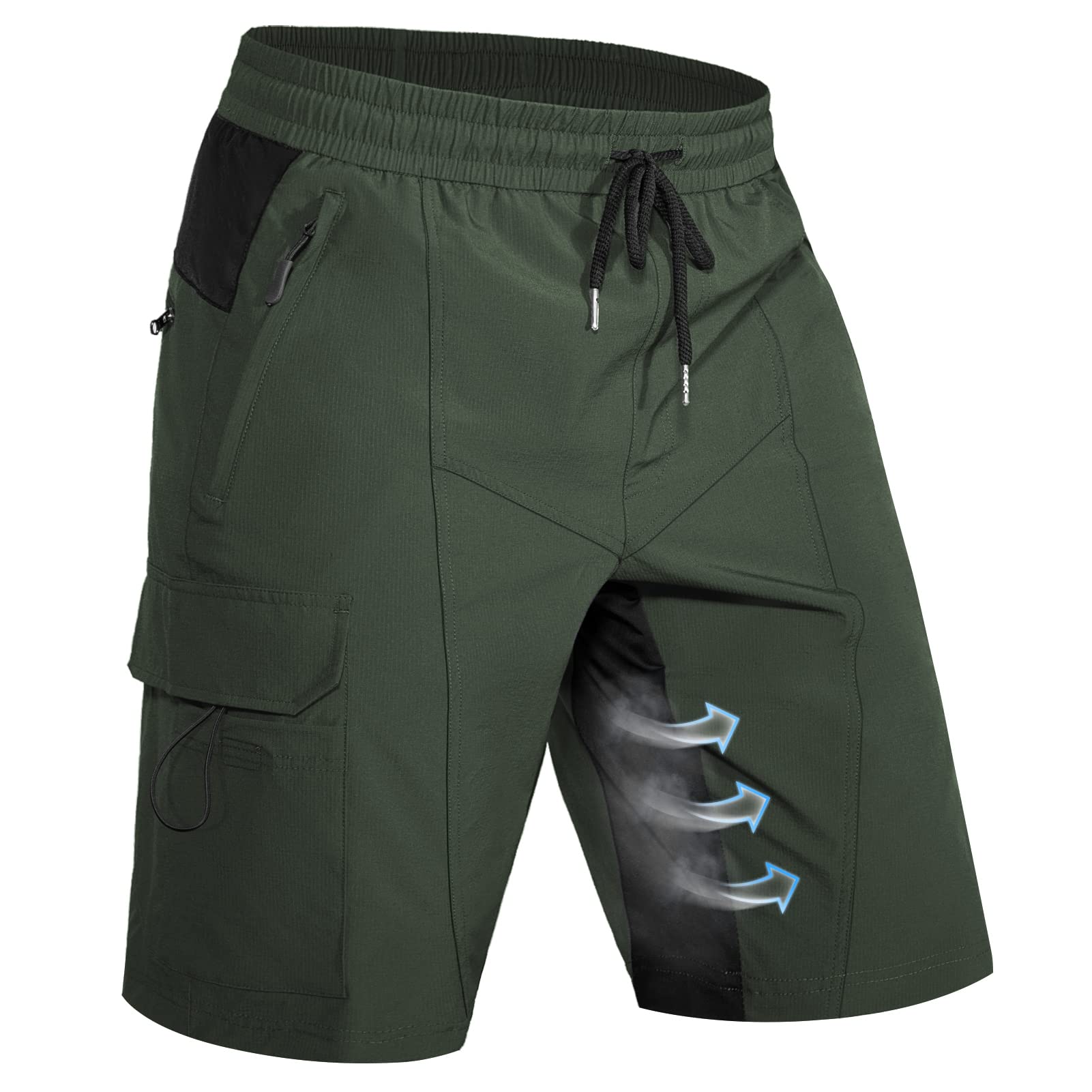 Hiauspor Pantalon de randonnée pour homme - Short de VTT - Léger - Séchage rapide - Avec 5 poches - Pour homme - Pour la randonnée, le plein air, le trekking, l'été, le travail et le sport, vert, XXXL