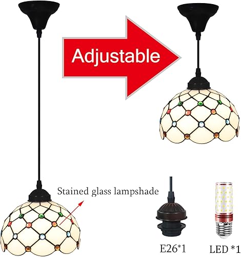 Miniatura 5 de Lámpara colgante Tiffany de vidrieras colgantes de 8 pulgadas, accesorios de iluminación colgantes para cocina, isla, bar, pasillo