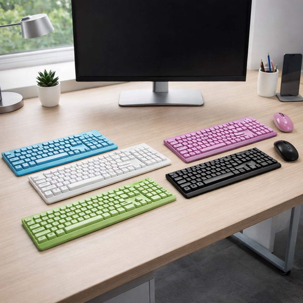 Vetrineinrete® Tastiera più mouse Wireless senza fili con design moderno connessione stabile 5 colori disponibili (Celeste)