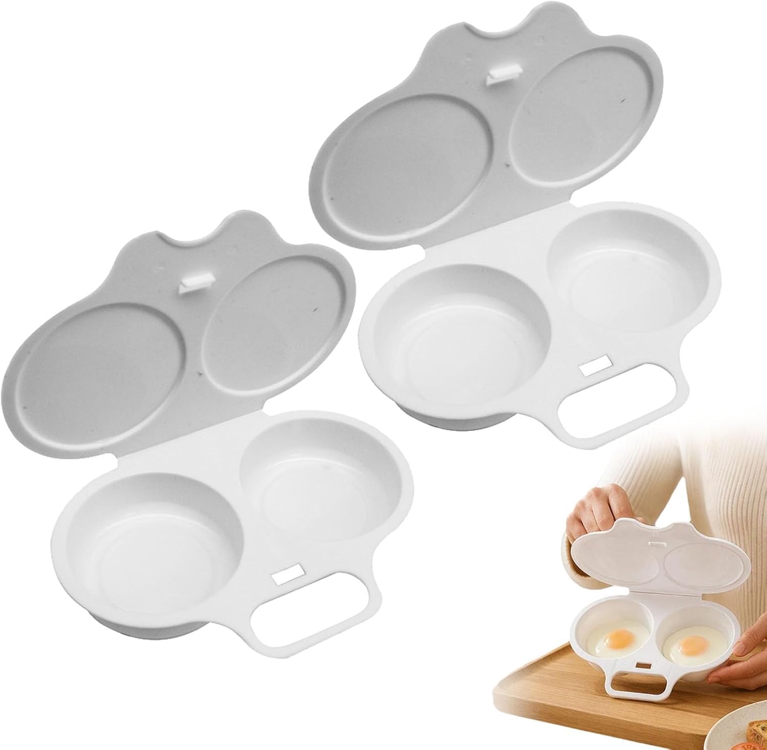 Microwave Egg Poacher with Lid & Handle, 2 Cavity Microwave Egg Cooker — image 1