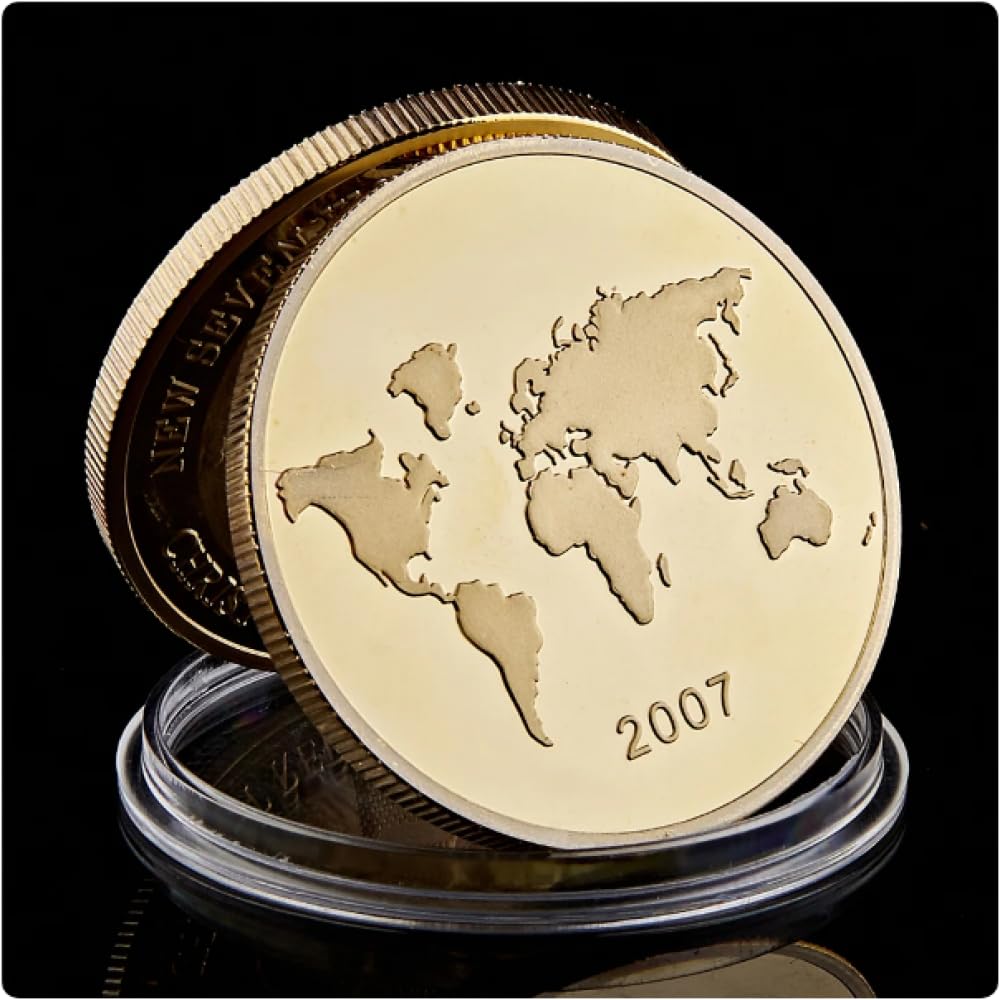 Pièce Commémorative 7 Merveilles Du Monde – Plaqué Or, Médaille Métal – Coffret De Présentation – Cadeau Collection