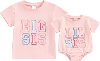 Toddler Baby Girl Boy Clothes Embroidery Bro/Sis Siblings Matching Outfits Toddler Big Brother/Sister Shirt