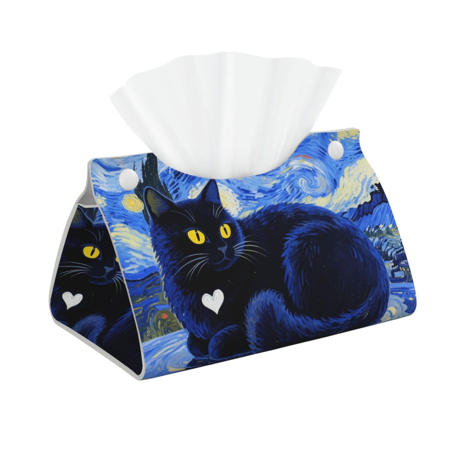 Pu Leather Tissue Box Cover, Black Cat Rectangle Tissue Case Covers Decorative Tissue Box Holder Waterproof Tissue Holder Organizer for Bathroom Home Office