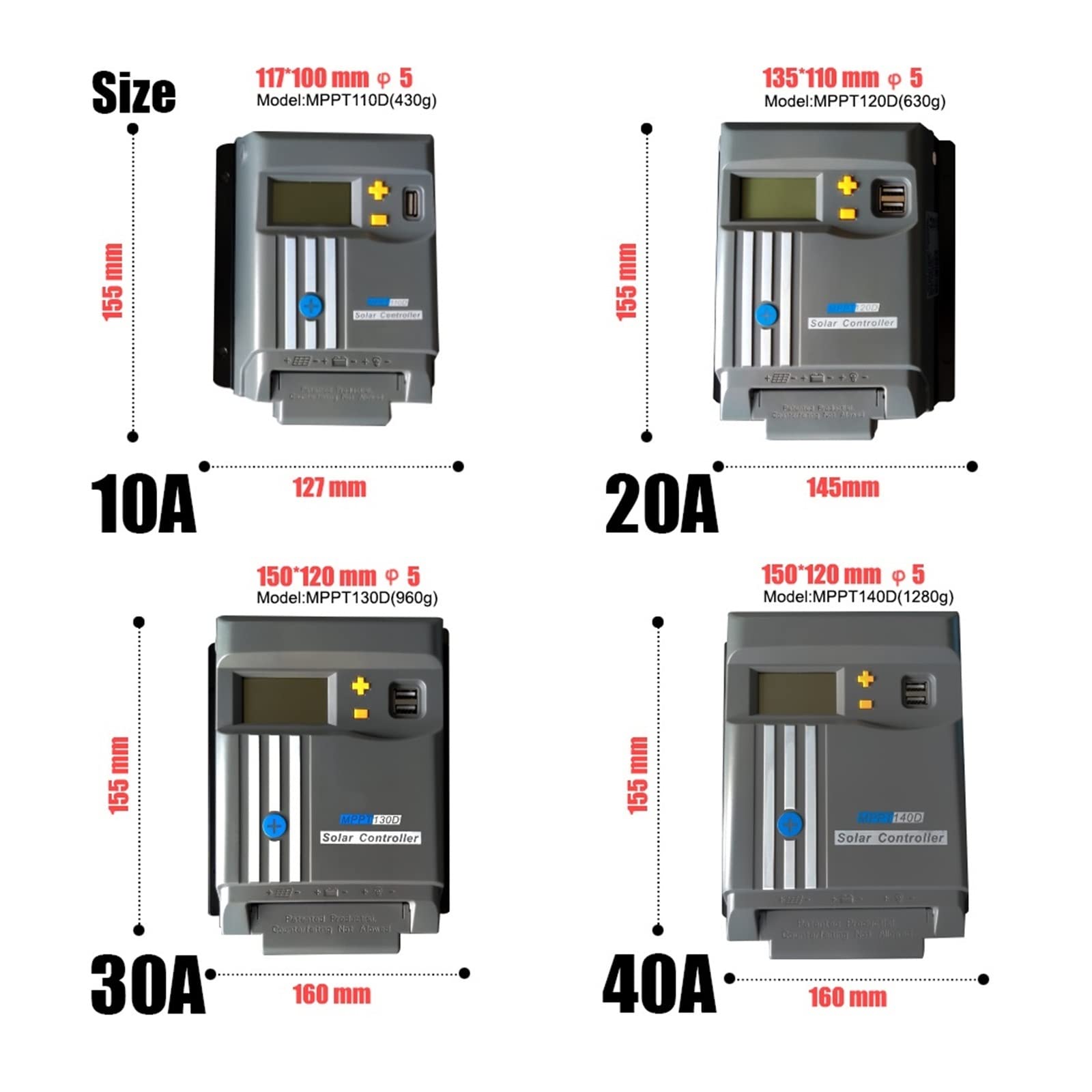 Controlador de carga Solar MPPT 10A 20A 30A 40A for Panel Solar pantalla LCD con WIFI 12V 24V regulador de batería Dual USB LifePo4(MPPT 130D-WIFI)