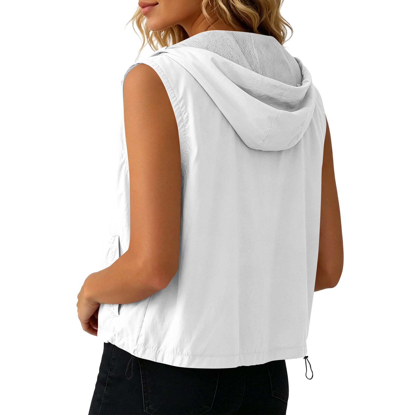Generisch Weste Damen Sommer Jacke Leicht Sommerweste Ärmellose Sommerjacke mit Kapuze Damenwesten Stehkragen Sportweste Outdoor Sportjacke Dünne Kapuzenjacke