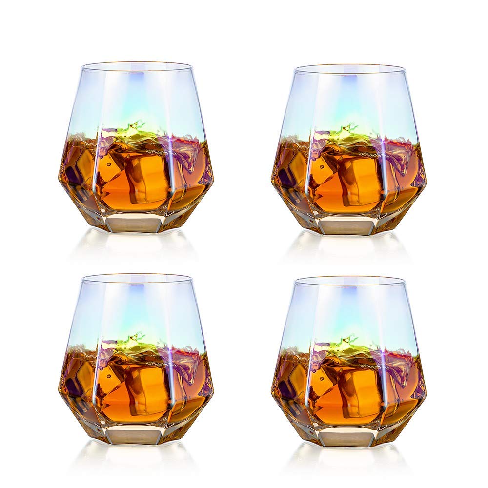 Diamond Whisky Glasses Gekipptes Scotchglas 300 Ml Whiskyglas Moderner Look Für Männer Frauen, Papa, Ehemann, Freunde, Glaswaren Für Bourbon/Rum/Bar Tumbler