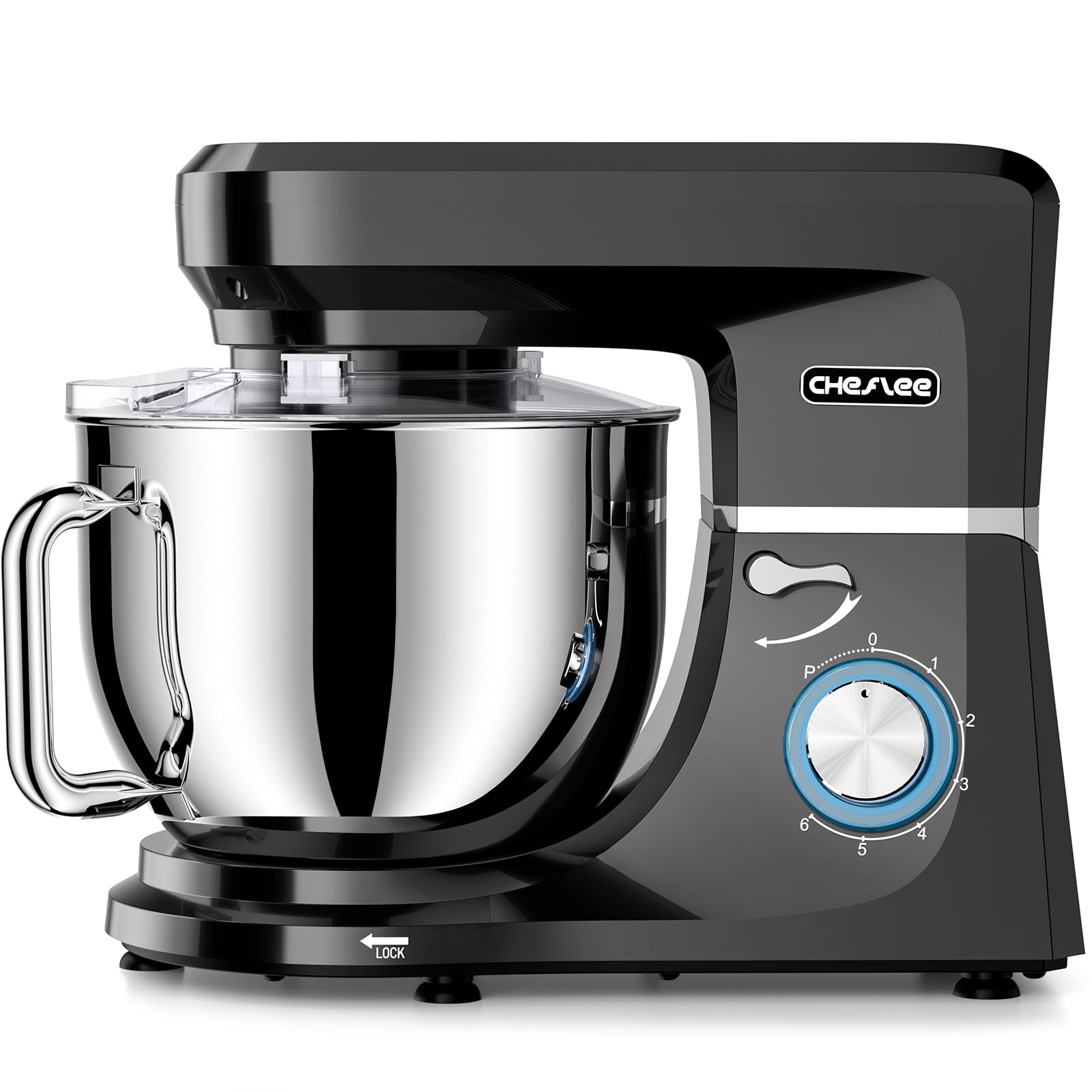 CHeflee Robot Pâtissier 2000W Robot de Cuisine 8 L Bol d'Acier Inoxydable,6 Vitesses avec Fonction Pulse avec Fouet Crochet Pétrisseur et Batteur,Housse anti-Poussière