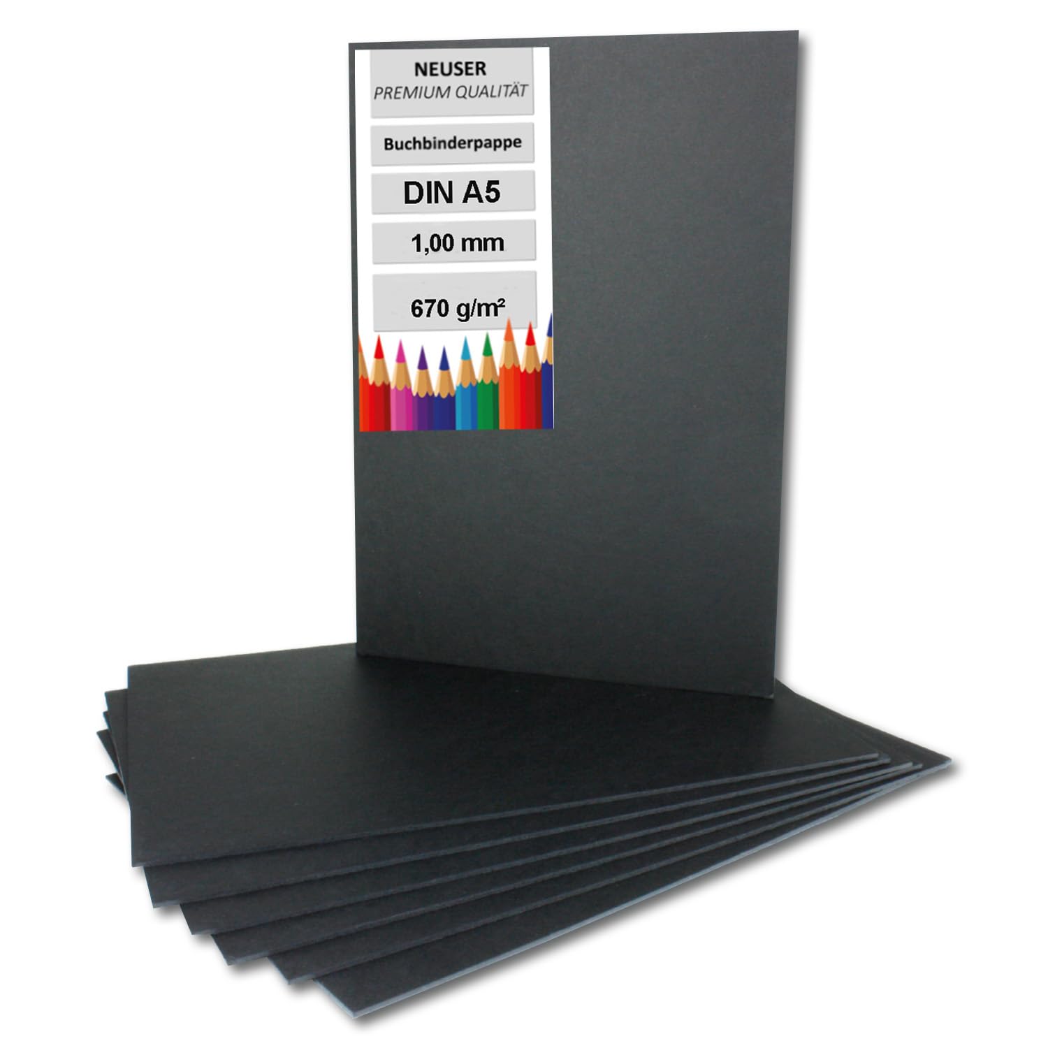 Lot de 500 cartons de reliure, format A5, en noir, épaisseur : 1 mm, grammage : 670 g/m²