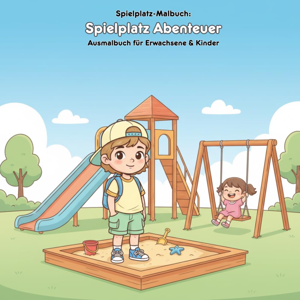 Spielplatz Abenteuer: Geschichte & Malbuch: Für Kinder & Erwachsene mit 36 Ausmalbildern – 21.59 x 21.59 cm: Große Motive für kleine Künstler