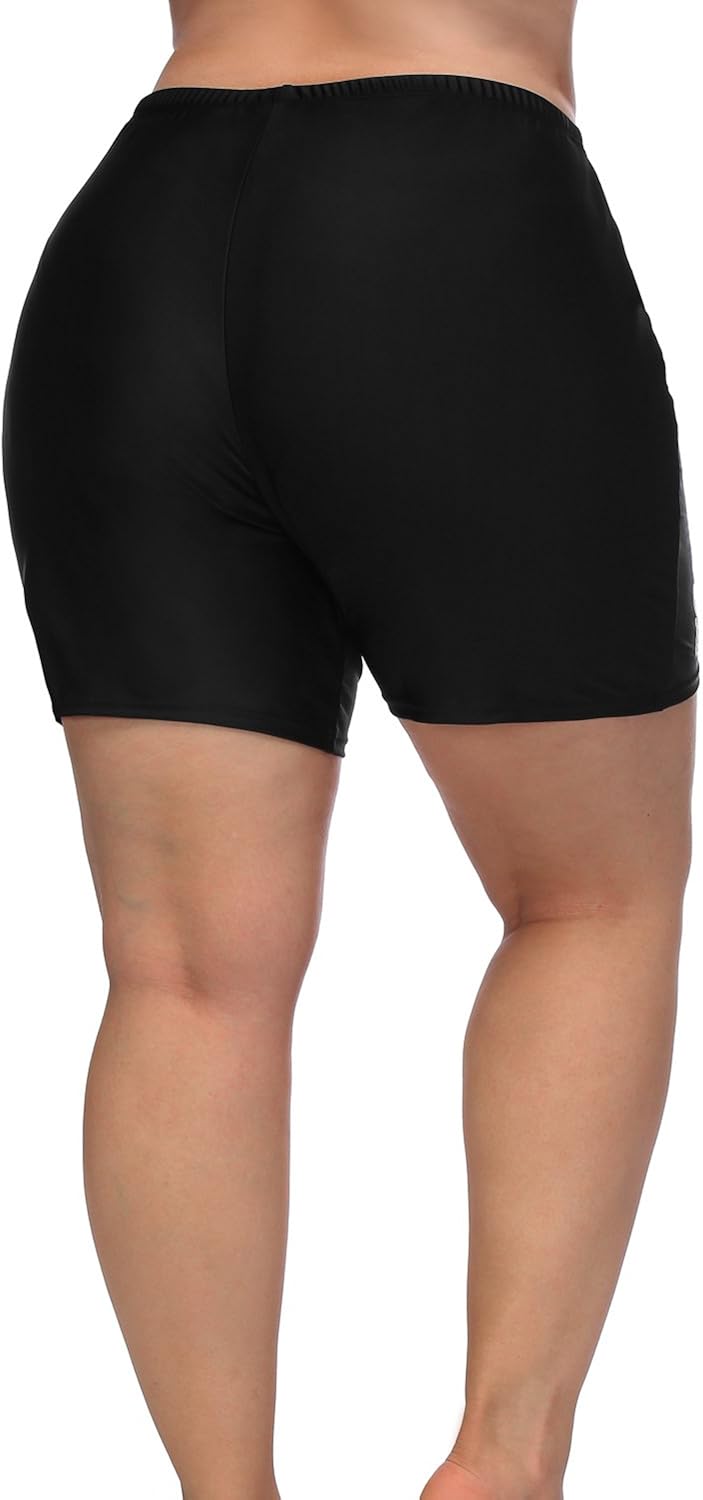 vivicoco Womens Plus Size Spandex Shorts 3X Yoga Shorts Black Swimsuit
