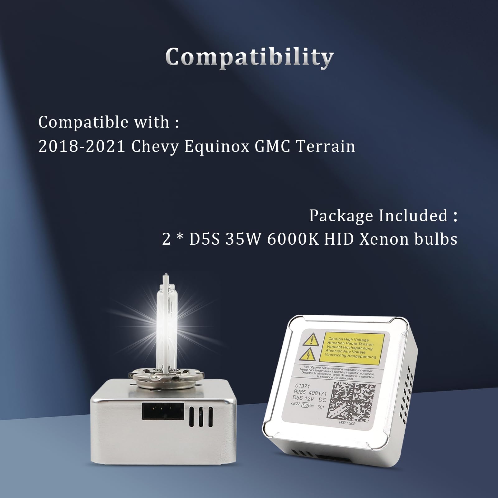D5S Xenon HID Headlight Bulbs 6000K Cool White 35W Compatible with