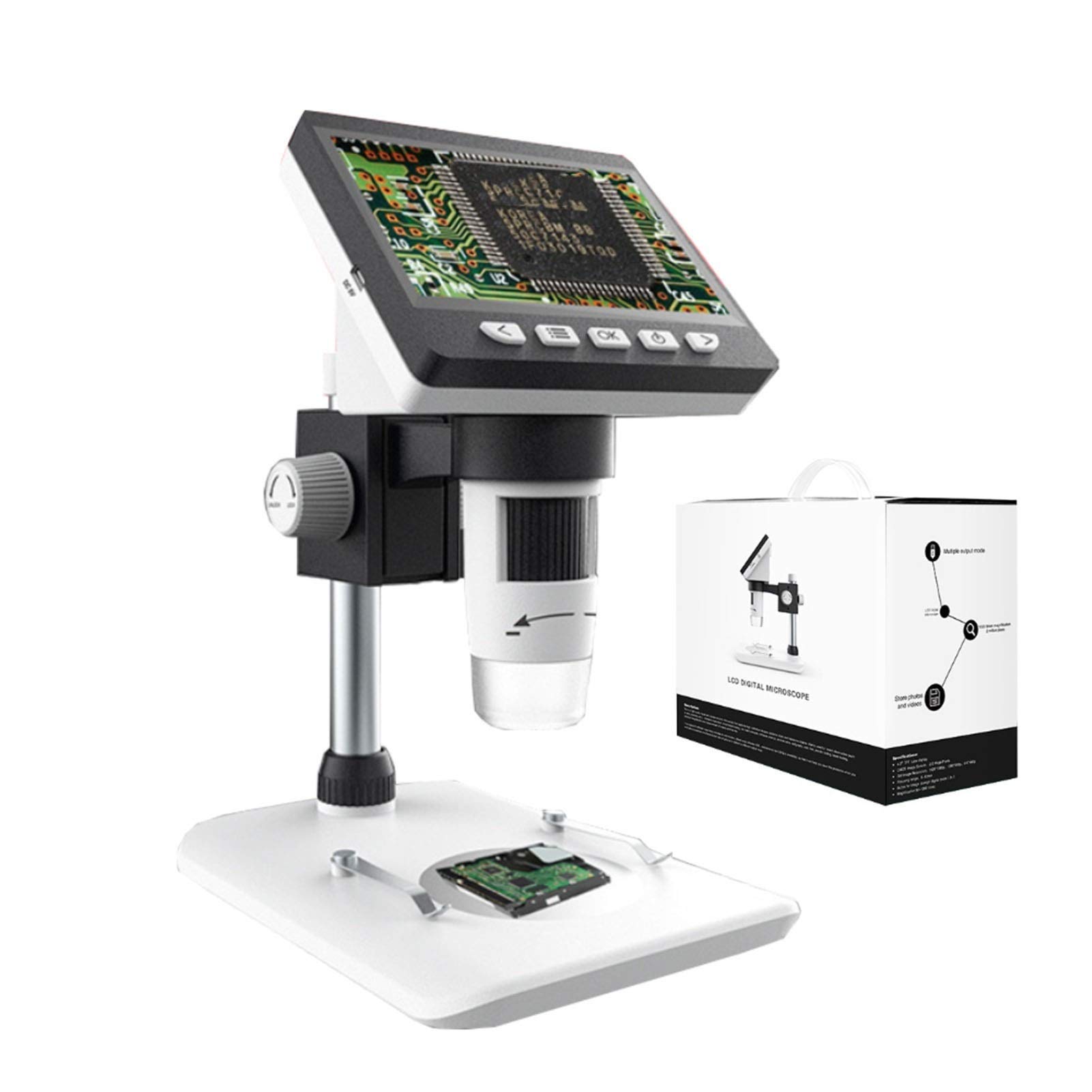 Mikroskop elektroniczny, wyświetlacz 1000x 2.0mp 4.3 "Mikroskop USB LCD HD z 8LEDS i STENT DUAL Zasilacz