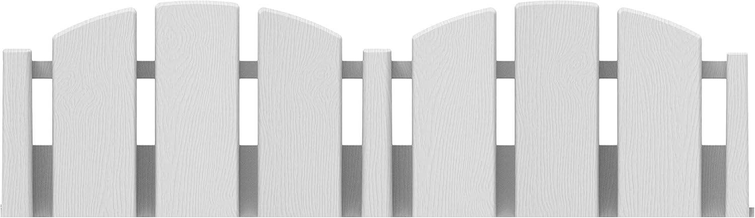 EasyFlex No-Dig Landscape Edging with Anchoring Spikes, 4.5 in. Tall Decorative Adirondack Wood-Look Fence Garden Border, 15 Foot Kit, White (3600WT-15C-6)