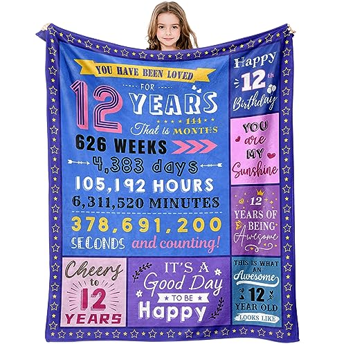 Paihvcn Cadeaux pour fille de 12 ans, décorations d'anniversaire pour filles de 12 ans, idées cadeaux pour filles de 12 ans, cadeaux d'anniversaire pour filles de 12 ans, couverture 127 x 152 cm