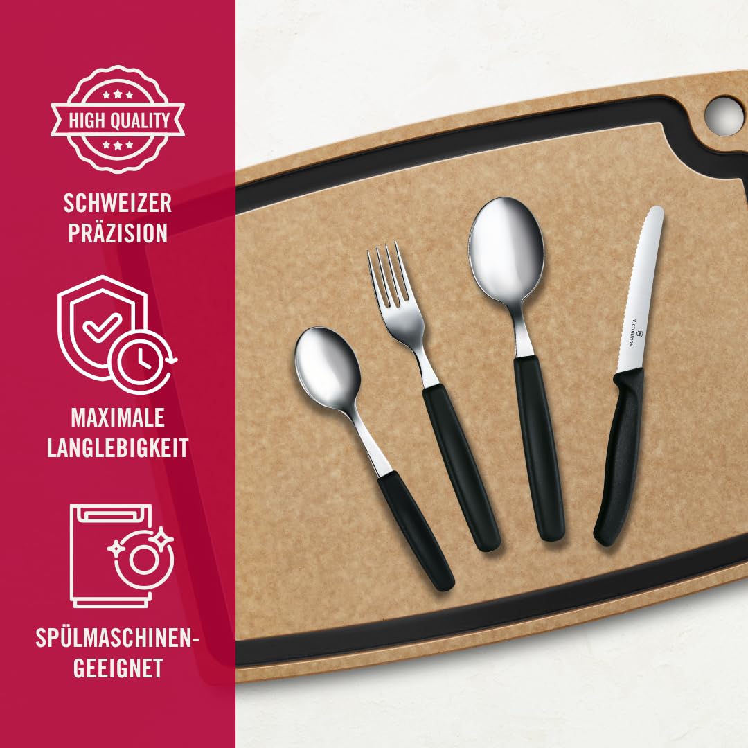 Victorinox Classic, Profi Tafelbesteck, 24-teilig, Extra Scharfe Klinge, Wellenschliff, 11 cm, Rostfreier Stahl, schwarz