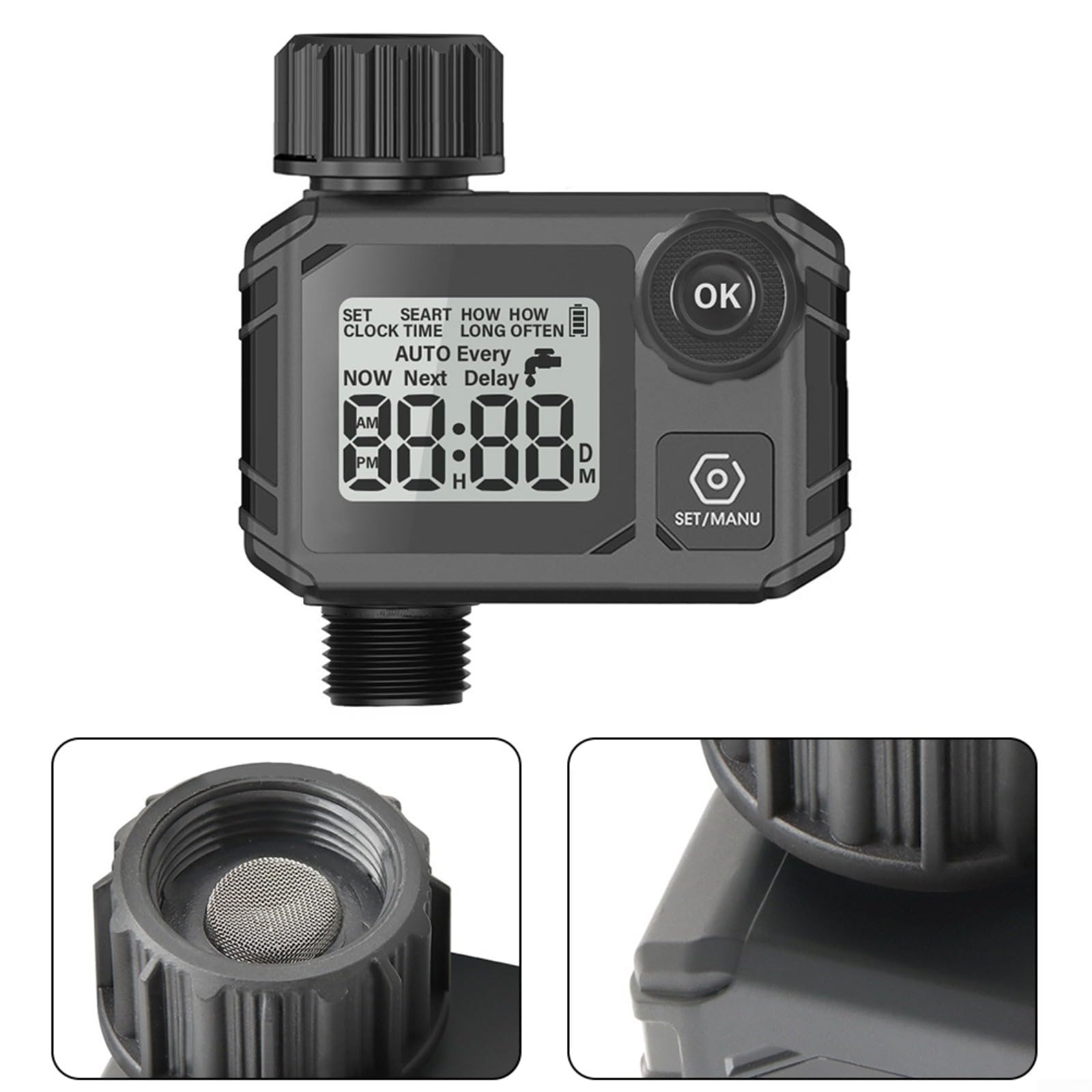 Timer automatico per irrigazione con ritardo della pioggia, regolatore di irrigazione digitale LCD da giardino, prato, campo vegetale, modalità manuale fino a 59 minuti