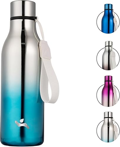 Miniatura 14 de Botella de agua aislada con correa, botella de acero inoxidable de doble pared de 25 onzas, botella de agua al vacío, botella de metal, rosa claro