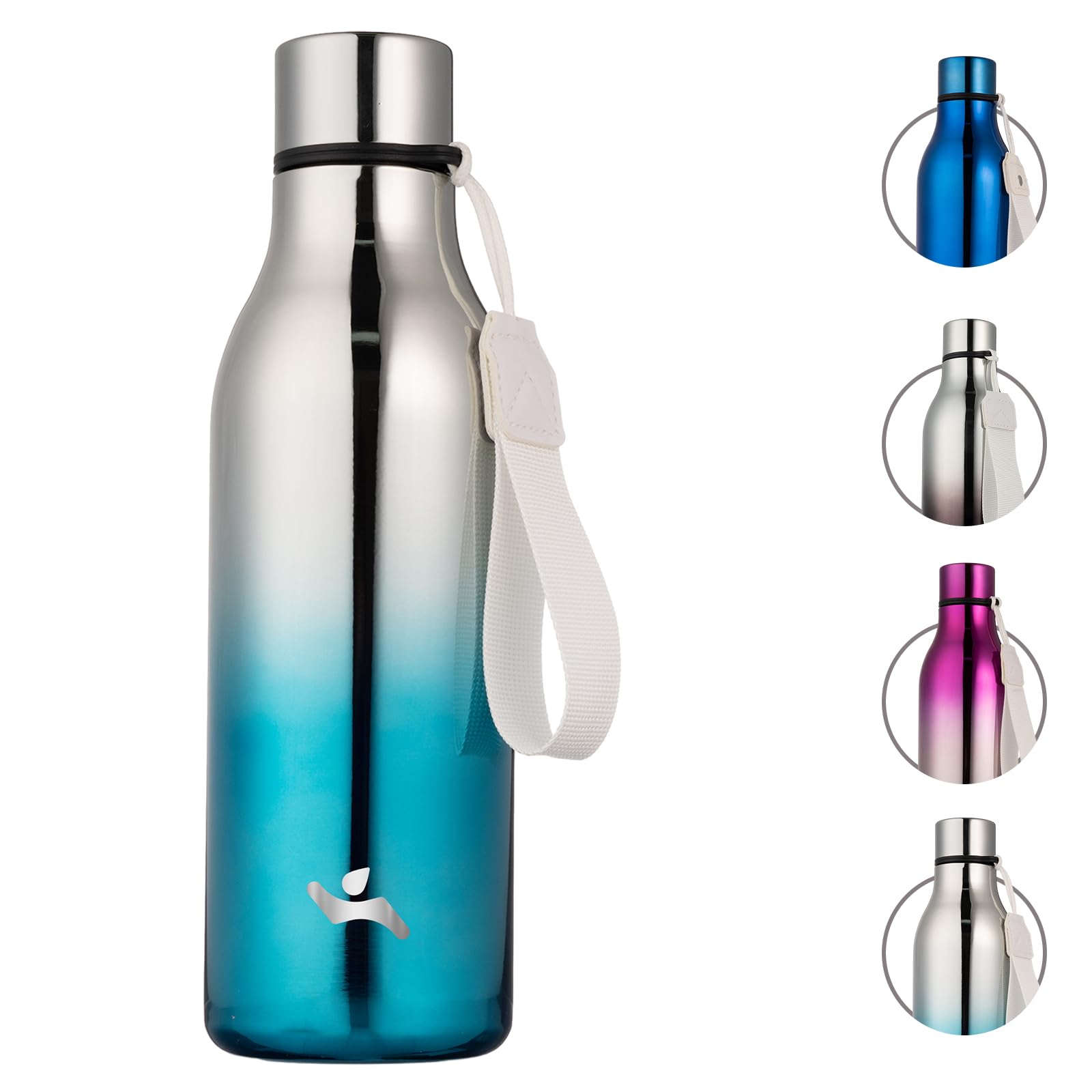Konokyo 18 oz Insulated Stainless Steel Metal Water Bottle with Strap | BPA-free, leak-proof, dishwasher-safe reusable bottle with strap for gym, school, hiking, outdoor travel &amp; hydration