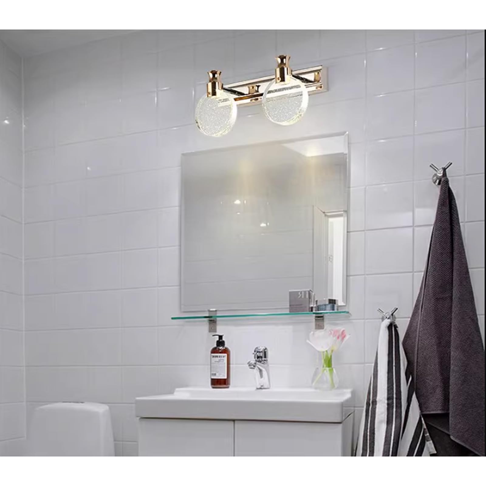 Lampa Kristallen badkamerijdelheidslicht 2/3 licht Bubble Crystal LED-badkamerverlichtingsarmaturen boven spiegel 4000K Moderne ijdelheidslamp Schanslamp voor woonkamer toaletka lustro światło