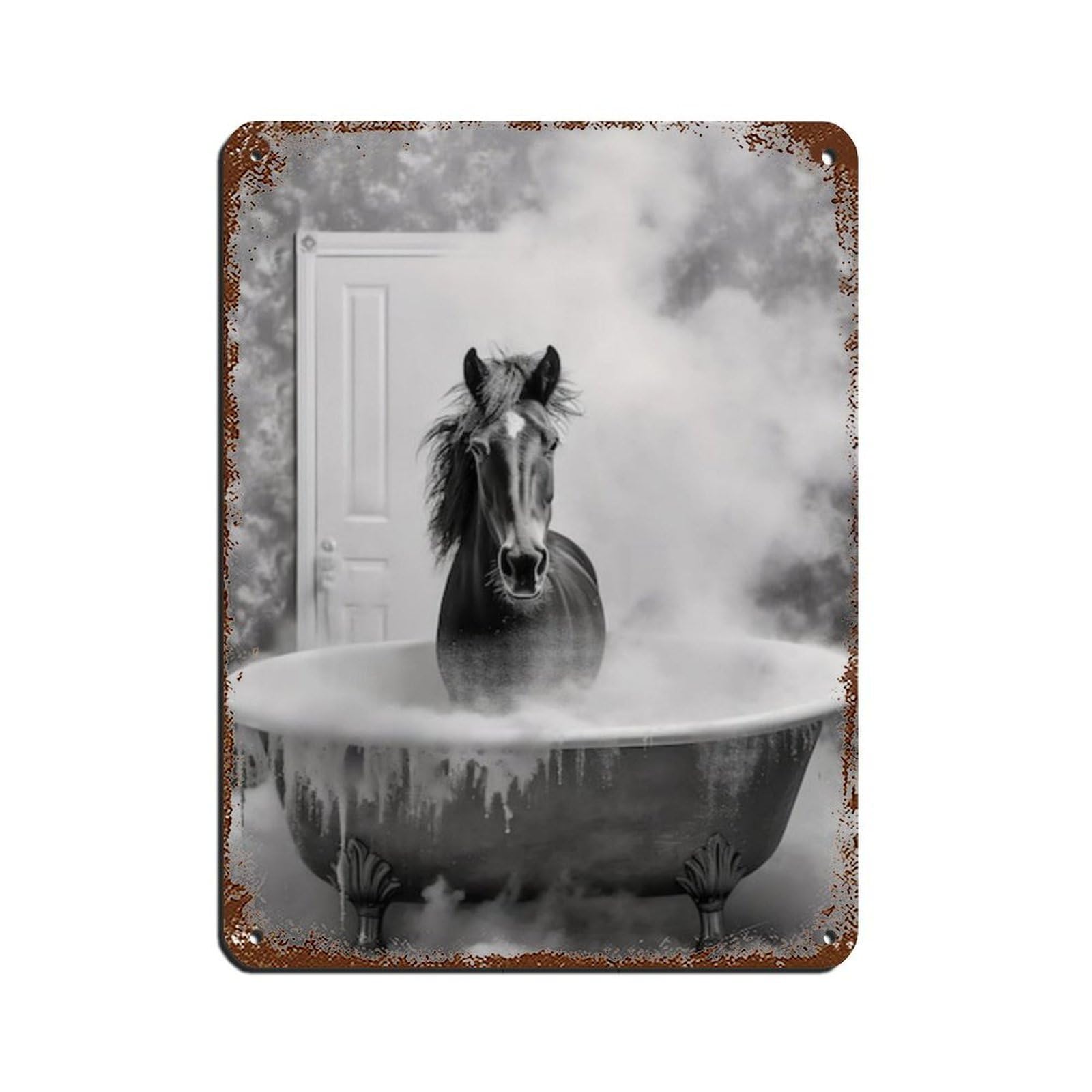 Adorable Horse in Tub Bathroom Art Poster Retro Poster Metal Tin Sign Chic Art Retro Iron Painting Bar People Cave Cafe Family Garage Poster Wall Decoration 12x16inch(30x40cm)