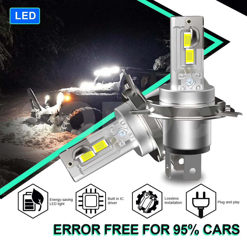 SOFOC H4 Lampadina 9003/HB2 Led 500% Più Luminosa Dei Fari Alogeni Per Moto/Auto Bianco DC 12V-18V 60W 4000Lm P43T Design Con Fascio Alto E Basso 1Pcs