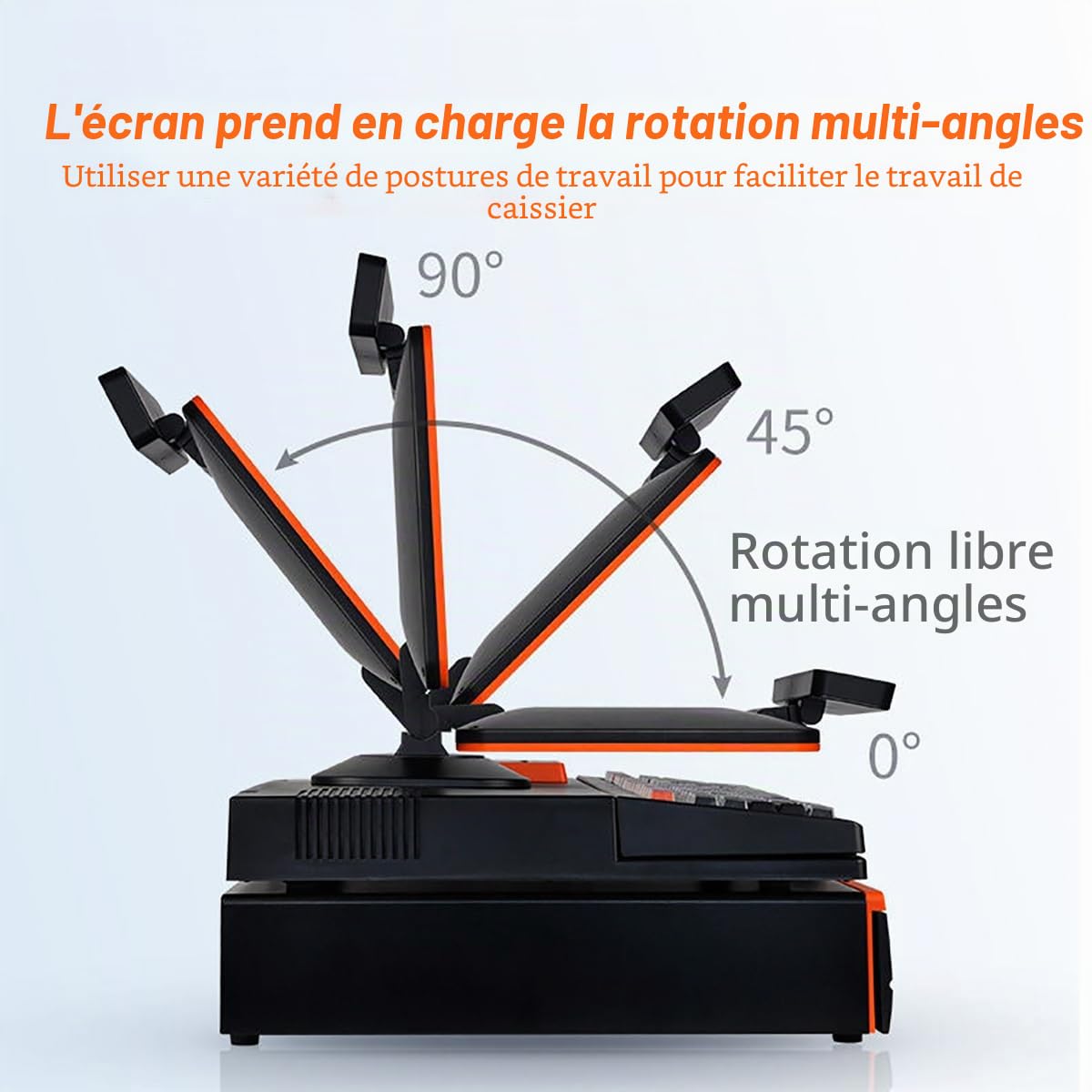 15.6" Caisse Enregistreuse Professionnelle avec 58 mm Imprimante Thermique, Caisse enregistreuse Intelligente à 101 TouchesCaisse enregistreuse à 8 LED numériques, avec Scanner Portable Orange